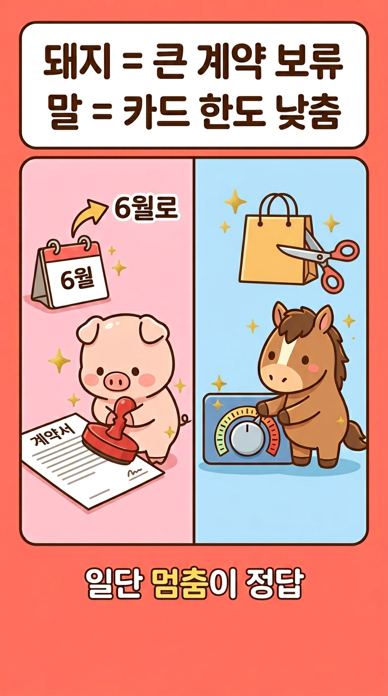 돼지 = 큰 계약 보류 / 말 = 충동 지출